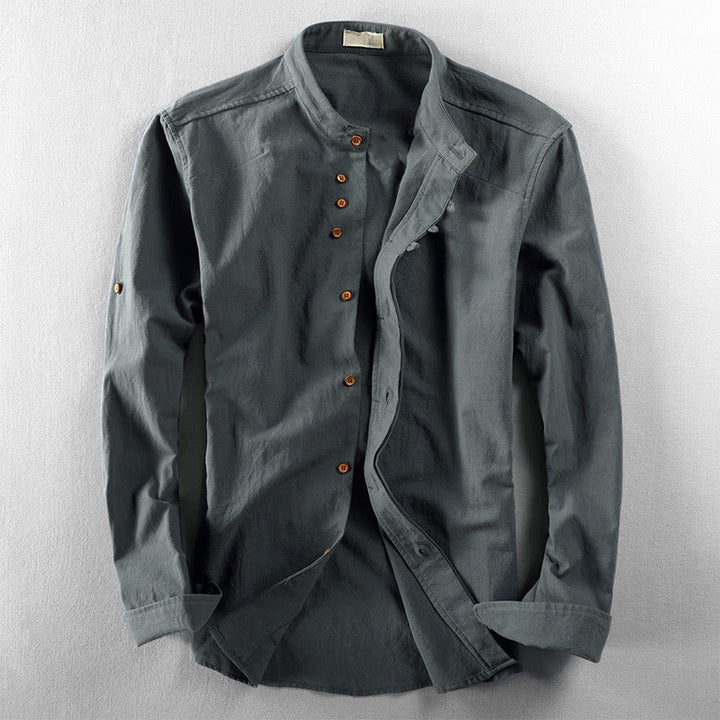 Camicia da uomo a maniche lunghe in cotone e lino con collo alto e vestibilità slim, modello a collo alto, con stampa Buddha Stones. - Cadetto Blu - US/UK/AU48, EU58 (7XL) - image 10