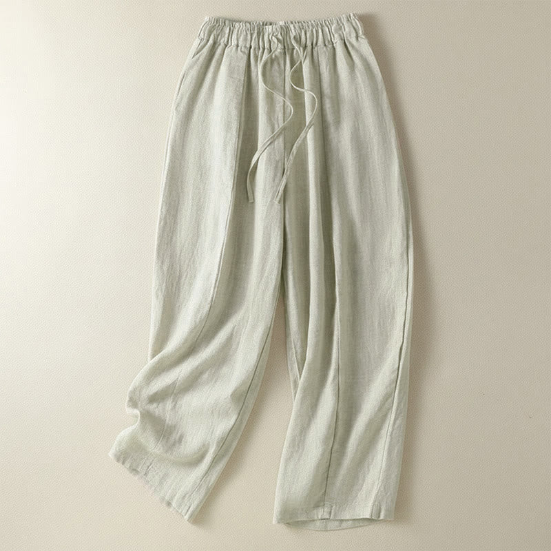 Buddha Stones Pantaloni estivi casual con coulisse in lino tinta unita, pantaloni a gamba larga da donna con tasca - Biancheria - US8-10, UK/AU12-14, EU40-42 (2XL) - image 7