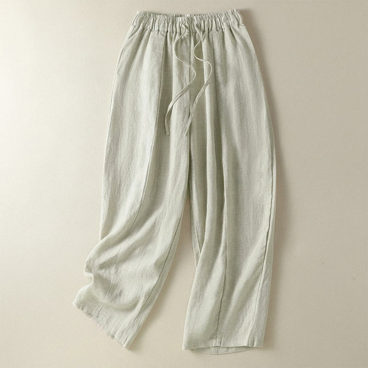 Buddha Stones Pantaloni estivi casual con coulisse in lino tinta unita, pantaloni a gamba larga da donna con tasca - Biancheria - US8-10, UK/AU12-14, EU40-42 (2XL) - image 7