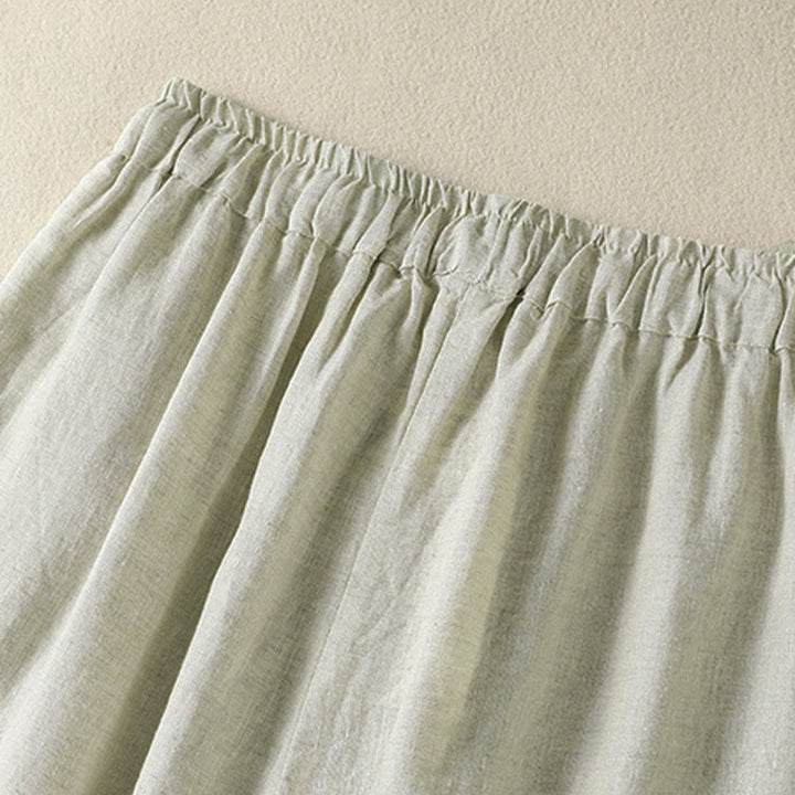 Buddha Stones Pantaloni estivi casual con coulisse in lino tinta unita, pantaloni a gamba larga da donna con tasca - image 10