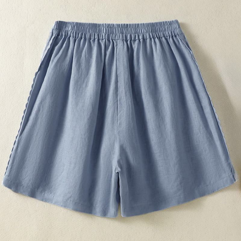 Buddha Stones Pantaloncini da donna estivi casual in stile boho, tinta unita, con lacci laterali decorativi e tasche. - image 1