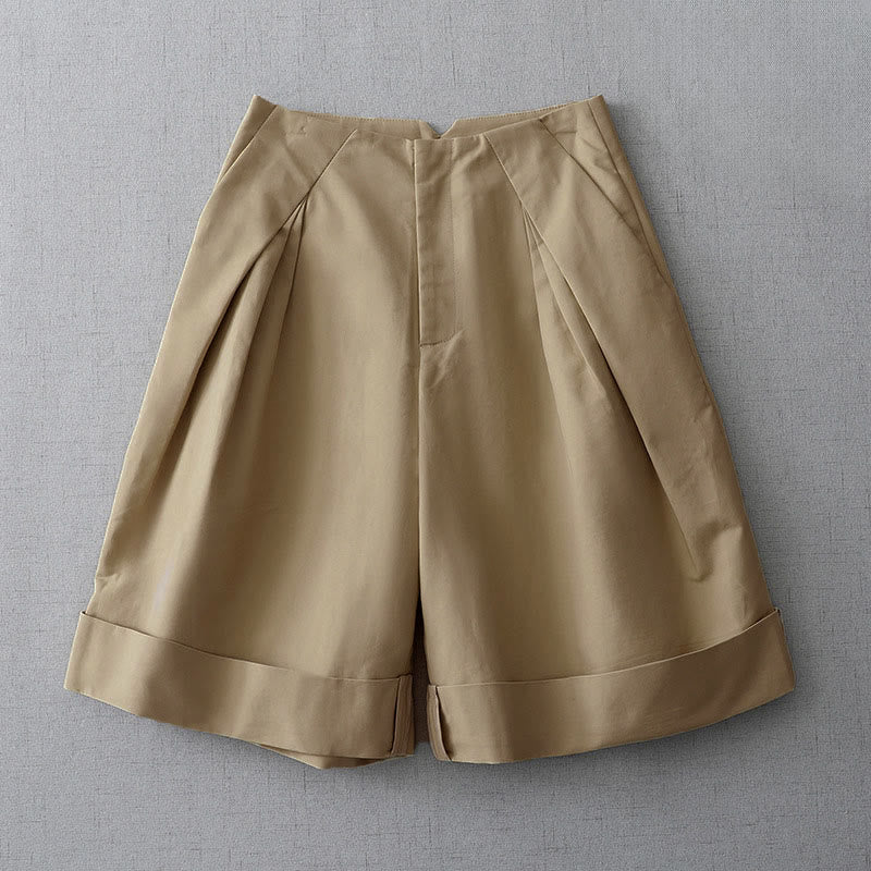 Buddha Stones Pantaloncini da donna estivi minimalisti ed eleganti con cerniera e tasche. - Tan - US8-10, UK/AU12-14, EU40-42 (2XL) - image 0