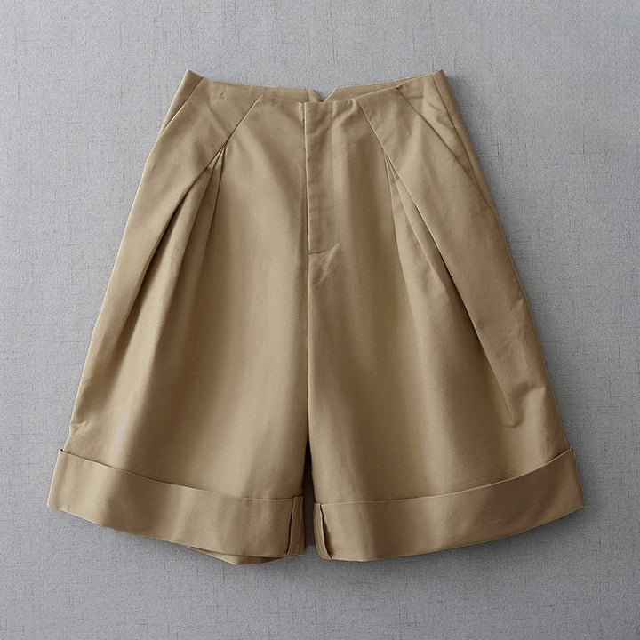 Buddha Stones Pantaloncini da donna estivi minimalisti ed eleganti con cerniera e tasche. - Tan - US8-10, UK/AU12-14, EU40-42 (2XL) - image 0