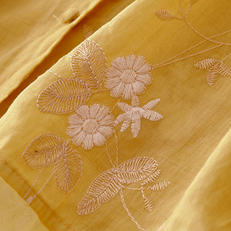 Camicia da donna a maniche corte con scollo rotondo e motivo floreale ricamato a petali, Buddha Stones. - image 9
