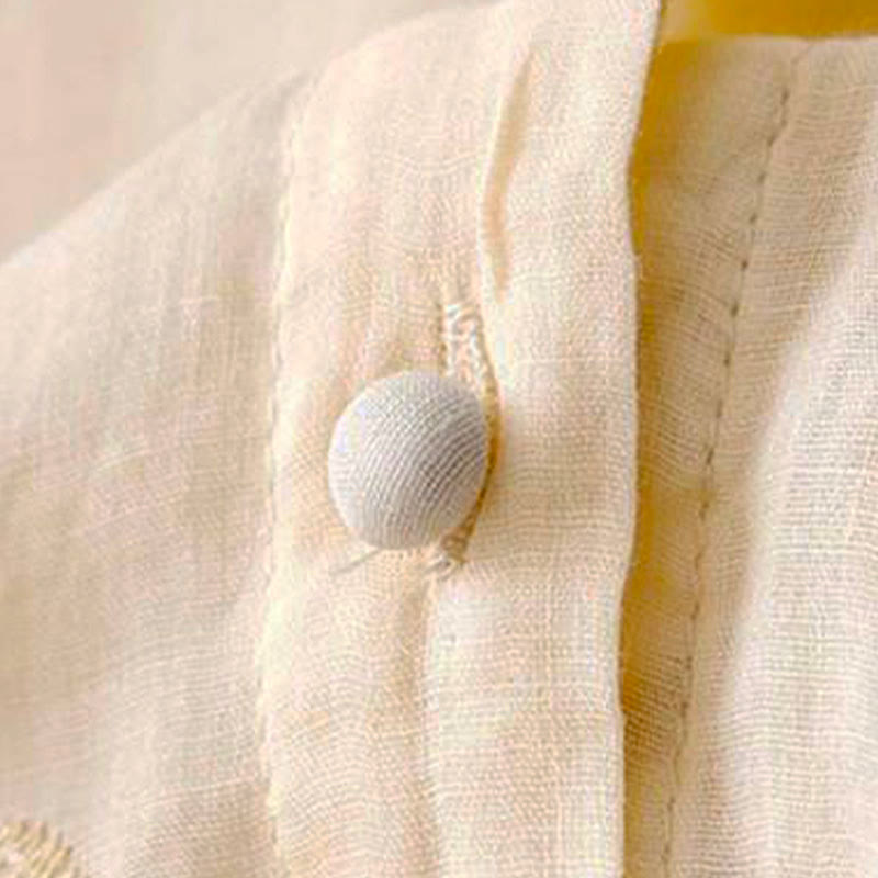 Camicia da donna a maniche corte con scollo rotondo e motivo floreale ricamato a petali, Buddha Stones. - image 5
