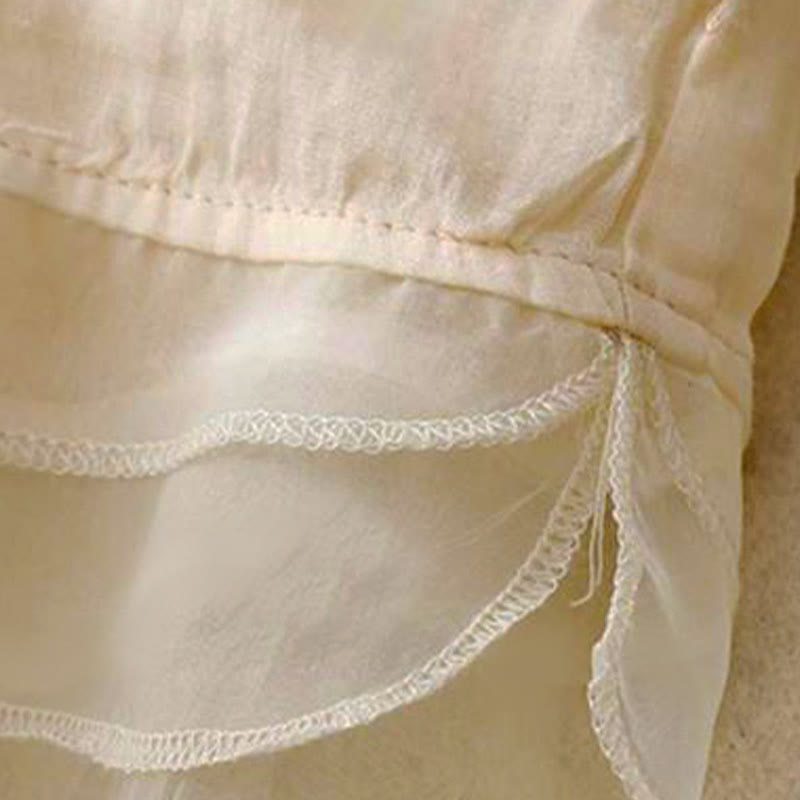 Camicia da donna a maniche corte con scollo rotondo e motivo floreale ricamato a petali, Buddha Stones. - image 6