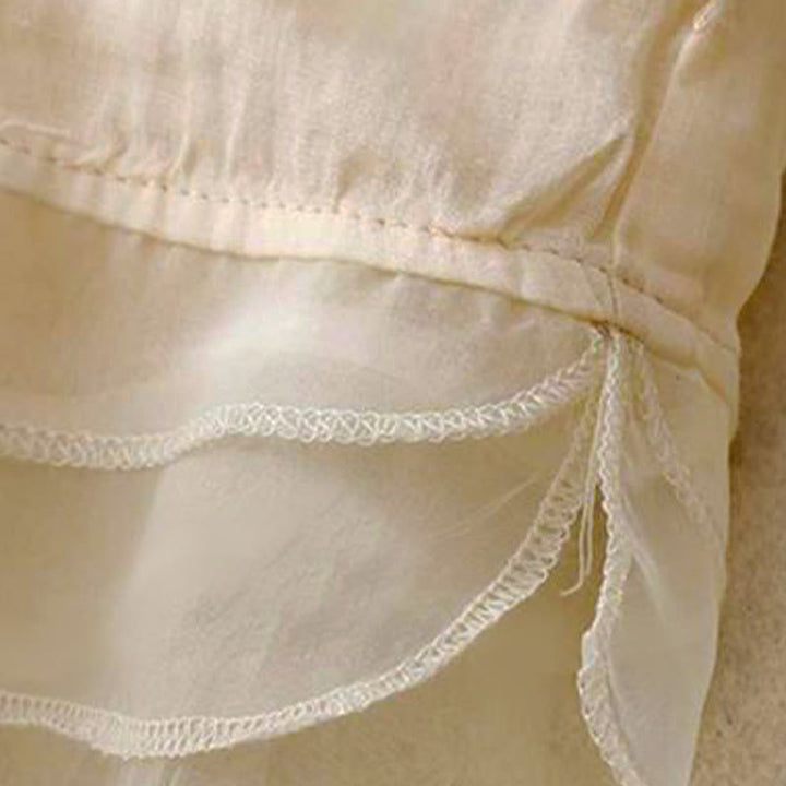 Camicia da donna a maniche corte con scollo rotondo e motivo floreale ricamato a petali, Buddha Stones. - image 6