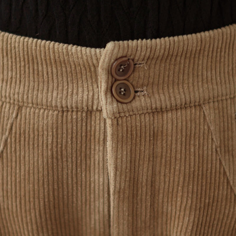 Pantaloni da donna in velluto a coste con tasche e bottoni decorativi, modello casual con Buddha Stones e apertura sulla gamba. - image 4