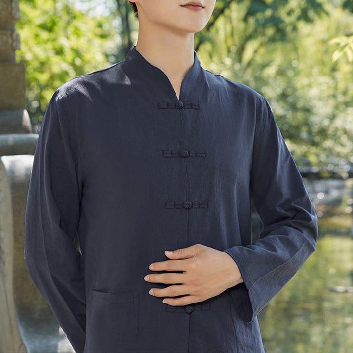 Buddha Stones Spirituale Zen Pratica Yoga Meditazione Preghiera Abbigliamento Cotone Lino Set Uomo - Blu navy - US/UK/AU48, EU58 (6XL) - image 1