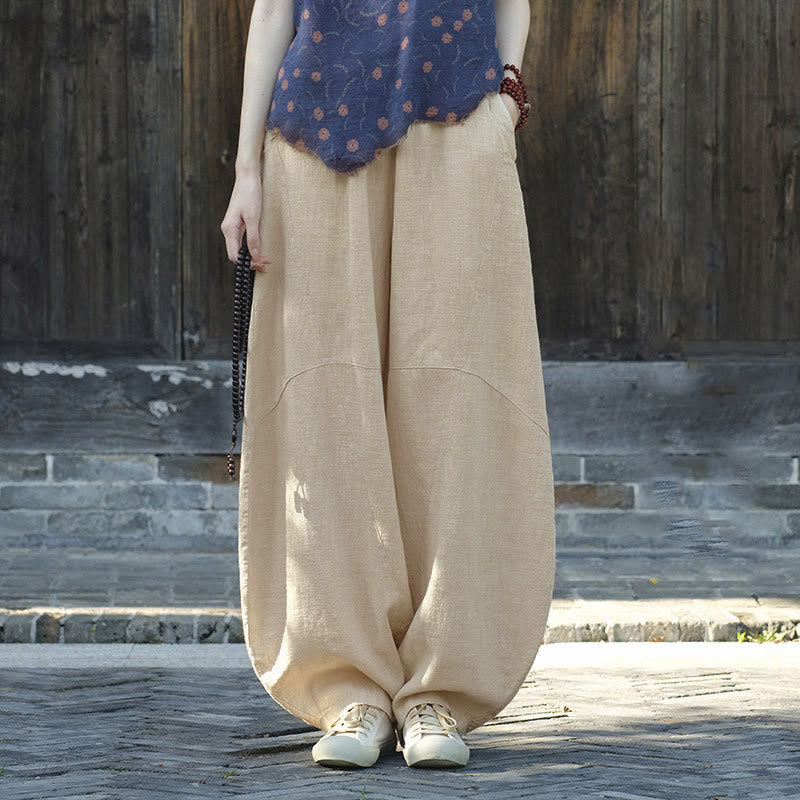 Pantaloni Buddha Stones, pantaloni harem larghi, stile Zen Yoga Tai Chi da donna - Beige (foderato in pile) - US8-10, UK/AU12-14, EU40-42 (L)  - image 0