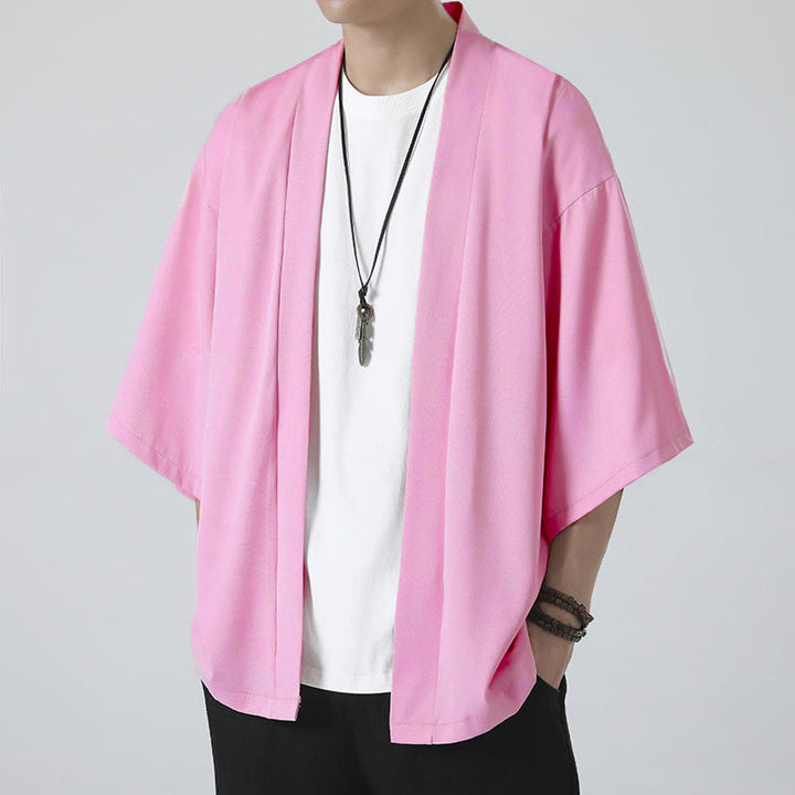 Kimono da uomo a tinta unita con apertura frontale e motivo Buddha Stones. - image 19