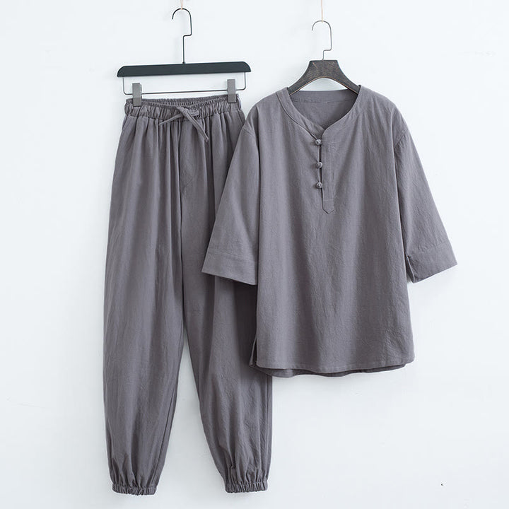 Completo da uomo con maglietta a maniche corte e pantaloni in tinta unita con motivo Buddha Stones. - Grigio (maglia e pantaloni) - US/UK/AU44, EU54 (4XL) - image 7