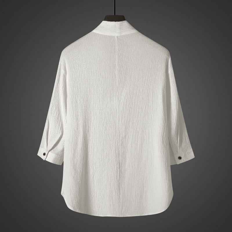 Camicia da uomo casual con scollo a V e maniche a tre quarti con stampa Buddha Stones - image 1