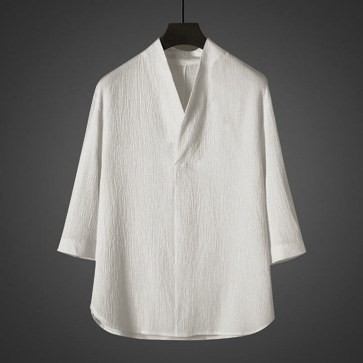 Camicia da uomo casual con scollo a V e maniche a tre quarti con Buddha Stones - Bianco - US/UK/AU46, EU56 (5XL) - image 0