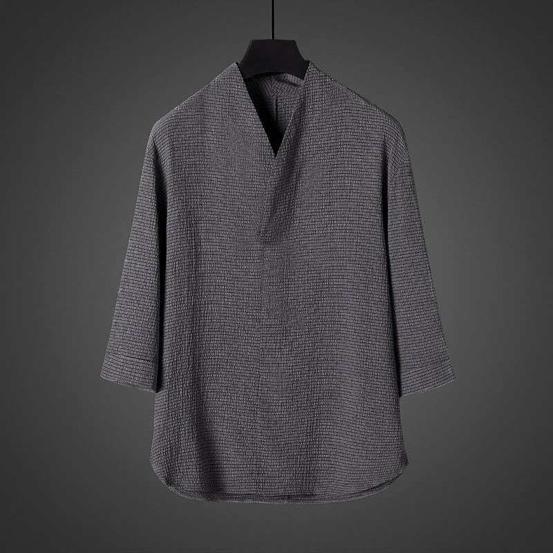 Camicia da uomo casual con scollo a V e maniche a tre quarti con stampa Buddha Stones - Grigio scuro - US/UK/AU46, EU56 (5XL) - image 2