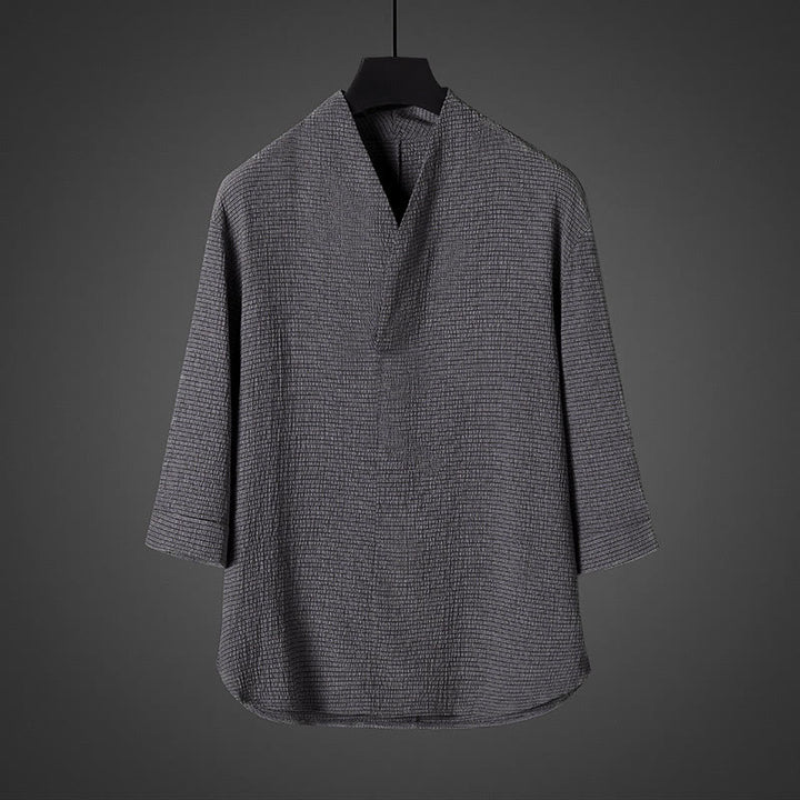 Camicia da uomo casual con scollo a V e maniche a tre quarti con stampa Buddha Stones - Grigio scuro - US/UK/AU46, EU56 (5XL) - image 2