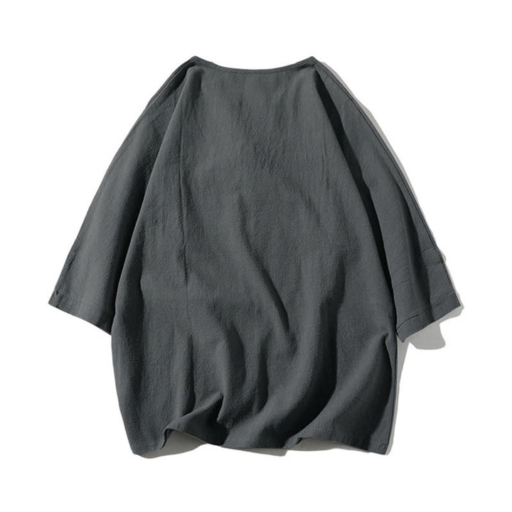 Set di abbigliamento da meditazione da uomo con motivo Buddha Stones , composto da t-shirt semplice con colletto a revers e pantaloncini a gamba larga con tasche. - image 2