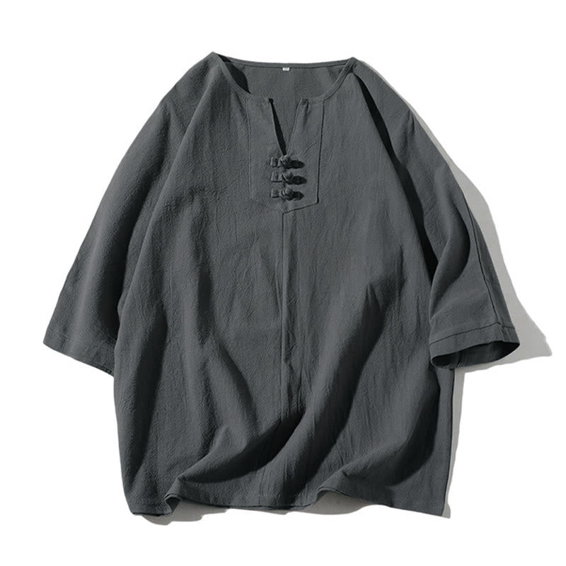 Set di abbigliamento da meditazione da uomo con motivo Buddha Stones , composto da t-shirt semplice con colletto a revers e pantaloncini a gamba larga con tasche. - image 1