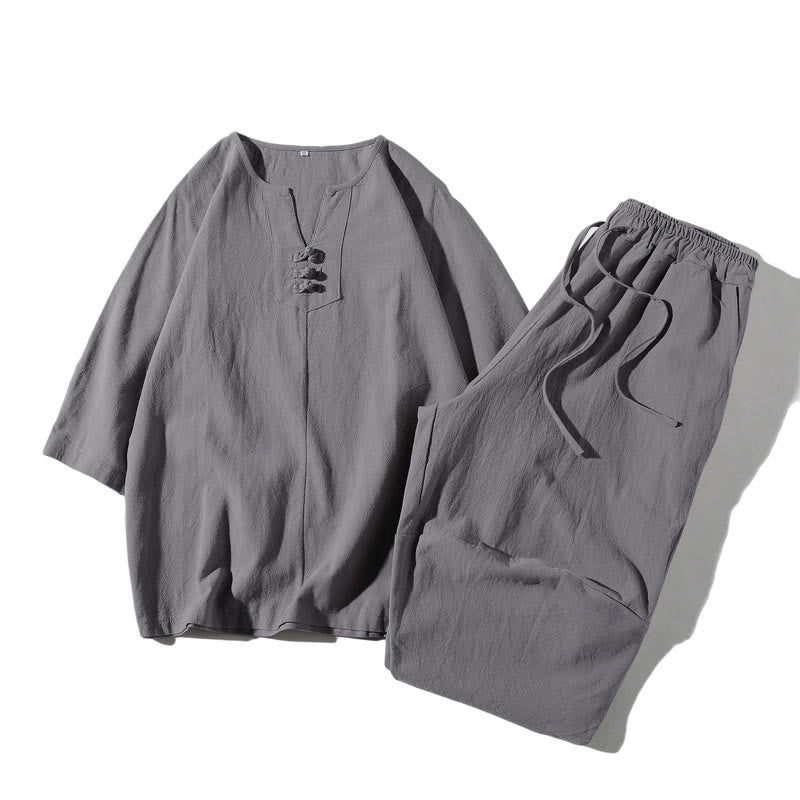 Set di abbigliamento da meditazione da uomo con motivo Buddha Stones , composto da t-shirt semplice con colletto a revers e pantaloncini a gamba larga con tasche. - Argento - US/UK/AU46, EU56 (5XL) - image 20