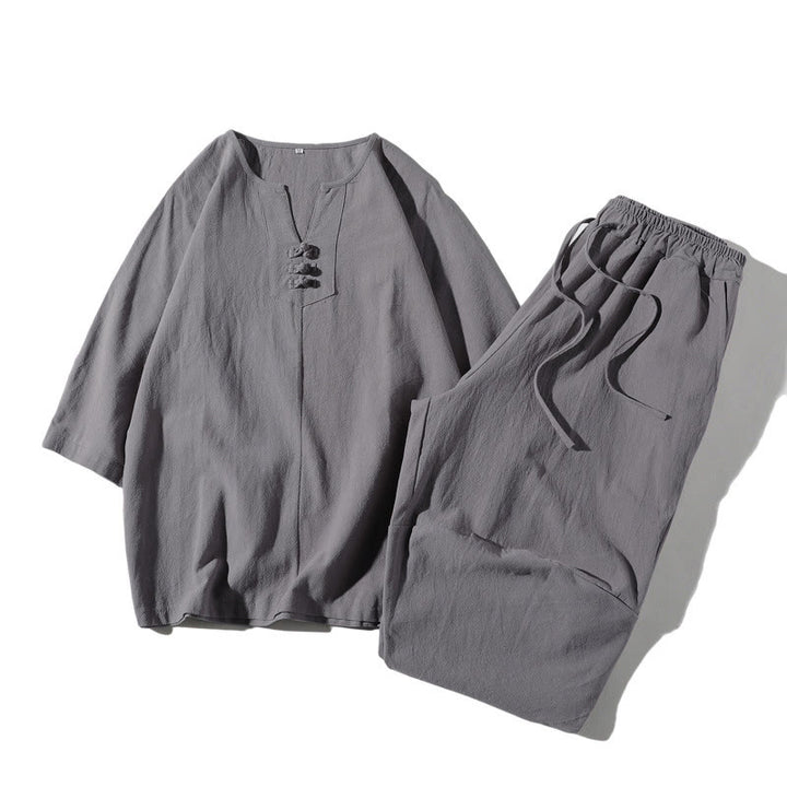 Set di abbigliamento da meditazione da uomo con motivo Buddha Stones , composto da t-shirt semplice con colletto a revers e pantaloncini a gamba larga con tasche. - Argento - US/UK/AU46, EU56 (5XL) - image 20