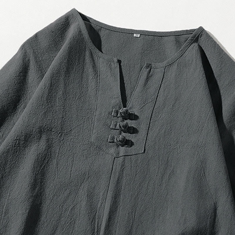 Set di abbigliamento da meditazione da uomo con motivo Buddha Stones , composto da t-shirt semplice con colletto a revers e pantaloncini a gamba larga con tasche. - image 4