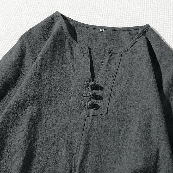 Set di abbigliamento da meditazione da uomo con motivo Buddha Stones , composto da t-shirt semplice con colletto a revers e pantaloncini a gamba larga con tasche. - image 5