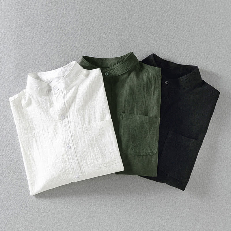 Camicia da uomo a maniche a tre quarti, monopetto, a tinta unita, con taschino e stampa vintage Buddha Stones. - image 17