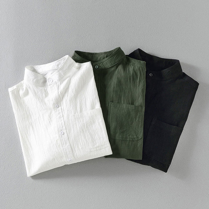 Camicia da uomo a maniche a tre quarti, monopetto, a tinta unita, con taschino e stampa vintage Buddha Stones. - image 17