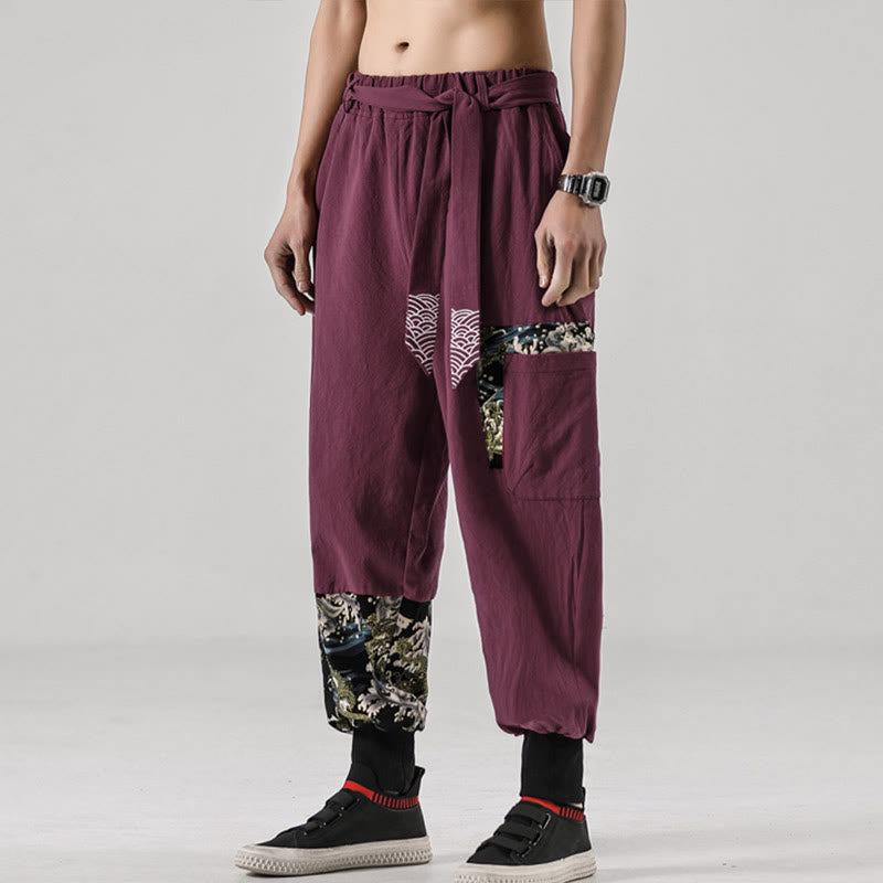 Pantaloni harem da uomo con lacci e tasche, con stampa "Onde oceaniche" e motivo Buddha Stones. - image 18