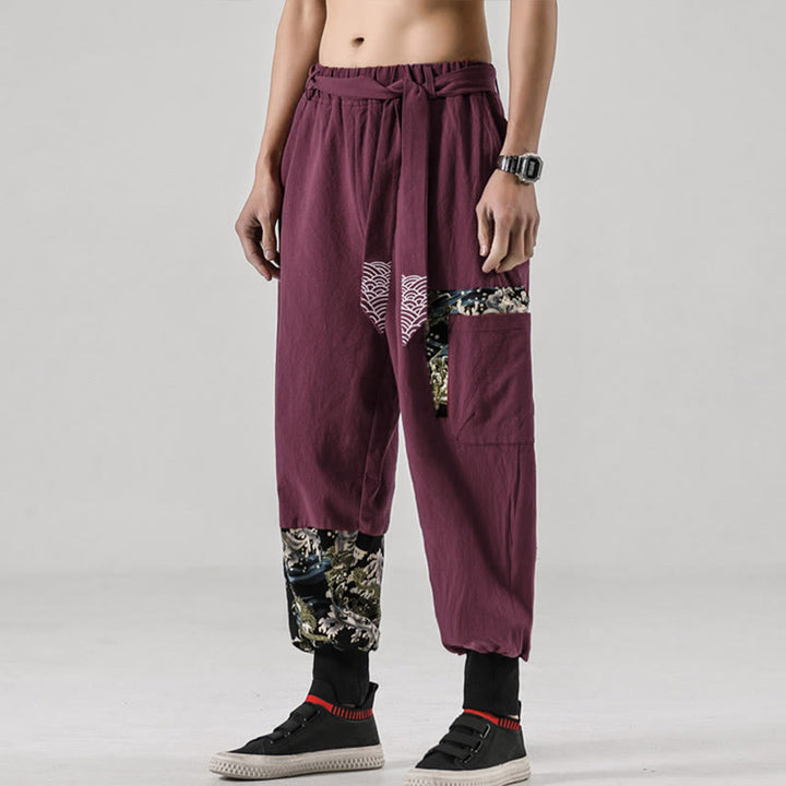 Pantaloni harem da uomo con lacci e tasche, con stampa "Onde oceaniche" e motivo Buddha Stones. - image 18