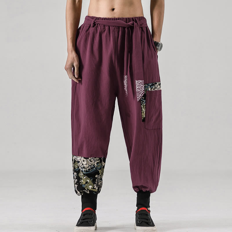 Pantaloni harem da uomo con lacci e tasche, con stampa "Onde oceaniche" e motivo Buddha Stones. - image 15