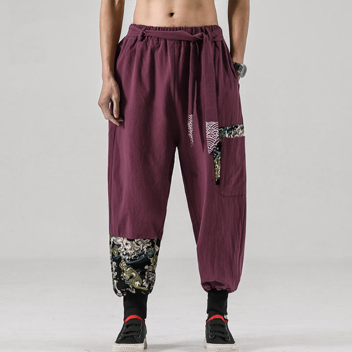 Pantaloni harem da uomo con lacci e tasche, con stampa "Onde oceaniche" e motivo Buddha Stones. - image 15