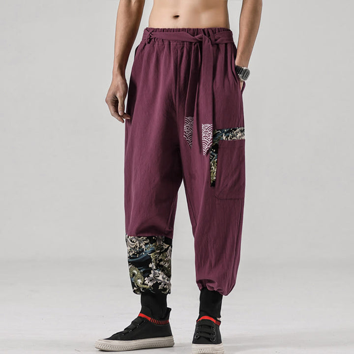 Pantaloni harem da uomo con lacci e tasche, con stampa "Onde oceaniche" e motivo Buddha Stones. - image 14