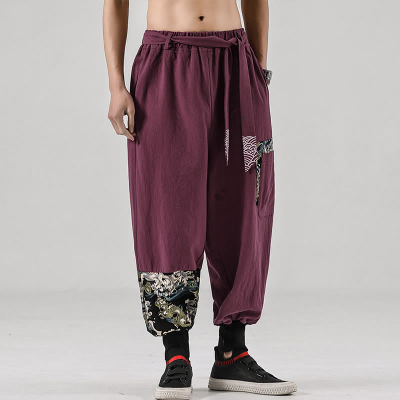 Pantaloni harem da uomo con lacci e tasche, con stampa "Onde oceaniche" e motivo Buddha Stones. - image 17