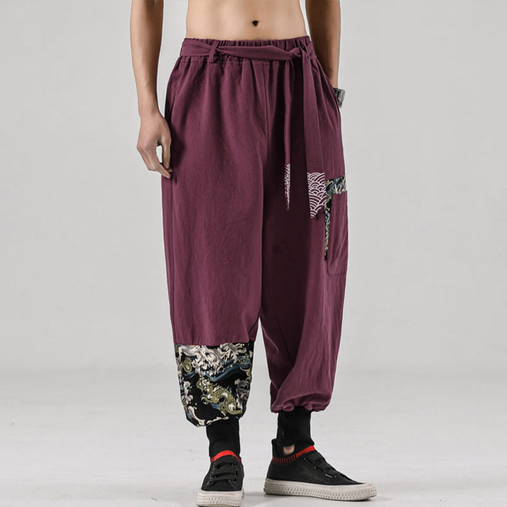 Pantaloni harem da uomo con lacci e tasche, con stampa "Onde oceaniche" e motivo Buddha Stones. - image 17