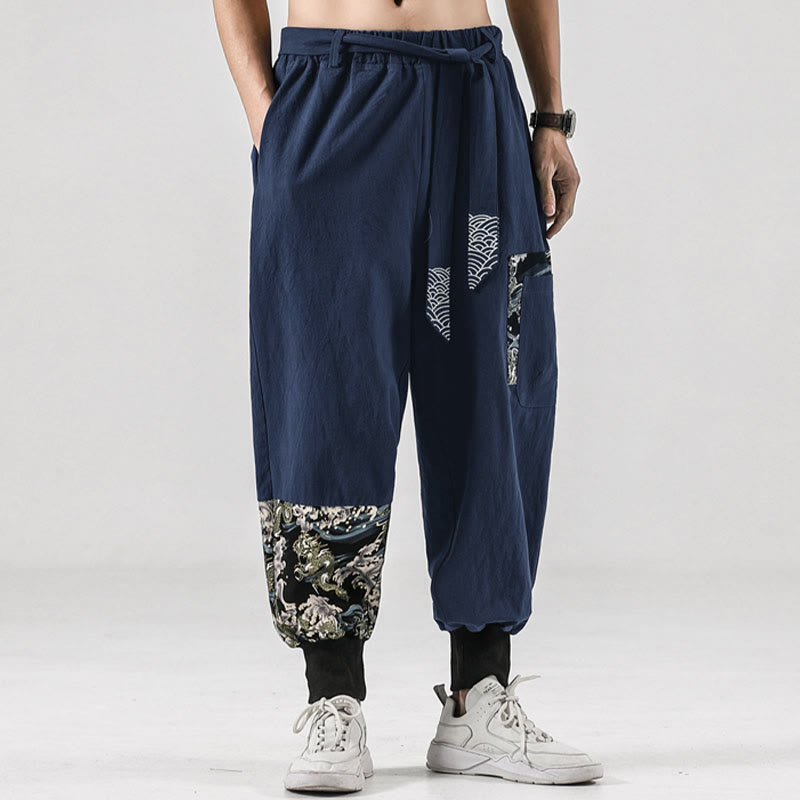 Pantaloni harem da uomo con lacci e tasche, con stampa "Onde oceaniche" e motivo Buddha Stones. - image 30