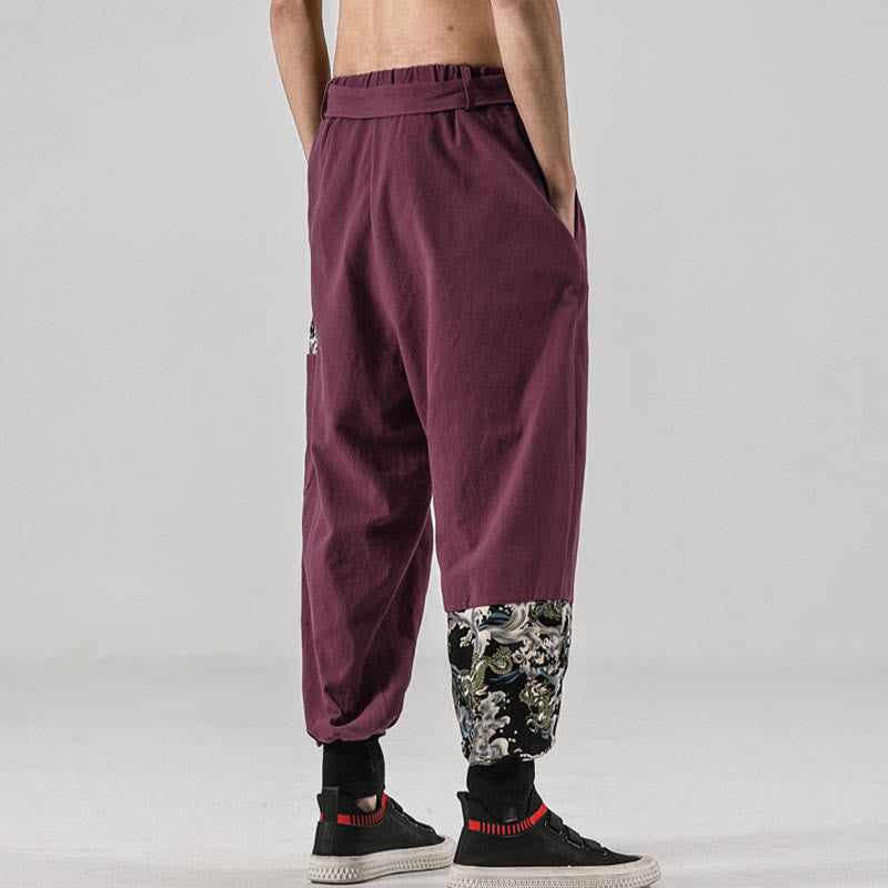 Pantaloni harem da uomo con lacci e tasche, con stampa "Onde oceaniche" e motivo Buddha Stones. - image 16