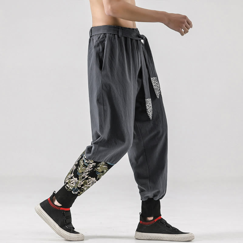 Pantaloni harem da uomo con lacci e tasche, con stampa "Onde oceaniche" e motivo Buddha Stones. - image 25