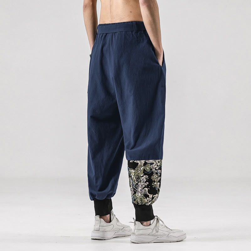 Pantaloni harem da uomo con lacci e tasche, con stampa "Onde oceaniche" e motivo Buddha Stones. - image 32