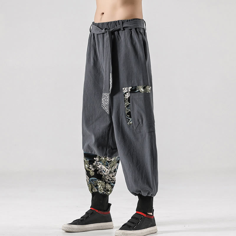 Pantaloni harem da uomo con lacci e tasche, con stampa "Onde oceaniche" e motivo Buddha Stones. - image 23