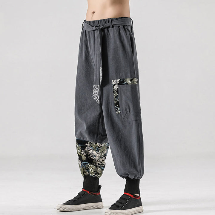 Pantaloni harem da uomo con lacci e tasche, con stampa "Onde oceaniche" e motivo Buddha Stones. - image 23
