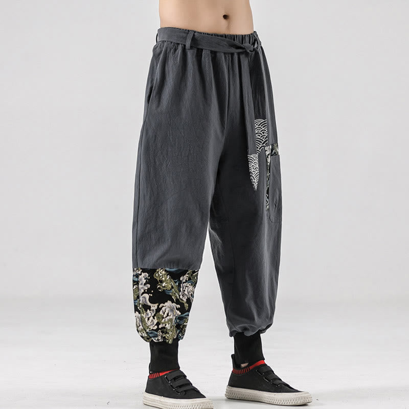 Pantaloni harem da uomo con lacci e tasche, con stampa "Onde oceaniche" e motivo Buddha Stones. - image 27