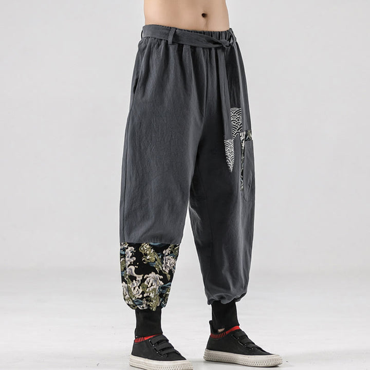 Pantaloni harem da uomo con lacci e tasche, con stampa "Onde oceaniche" e motivo Buddha Stones. - image 27