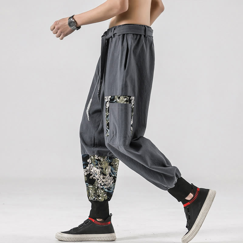 Pantaloni harem da uomo con lacci e tasche, con stampa "Onde oceaniche" e motivo Buddha Stones. - image 26