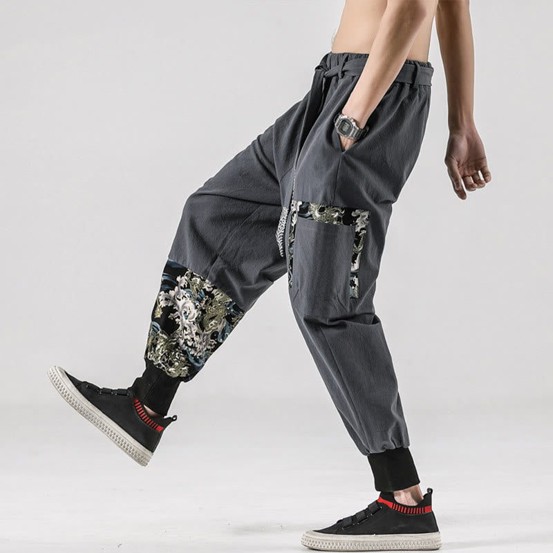 Pantaloni harem da uomo con lacci e tasche, con stampa "Onde oceaniche" e motivo Buddha Stones. - image 28