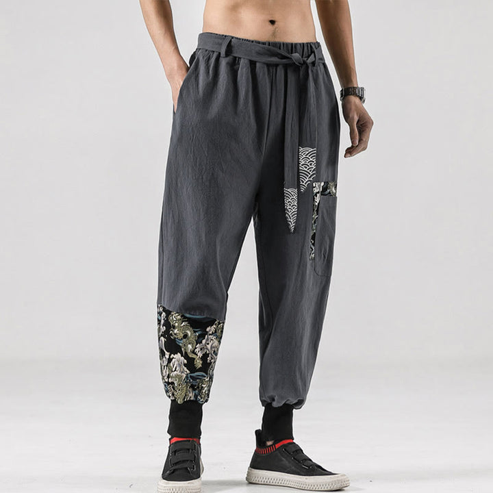 Pantaloni harem da uomo con lacci e tasche, con stampa "Onde oceaniche" e motivo Buddha Stones. - image 22