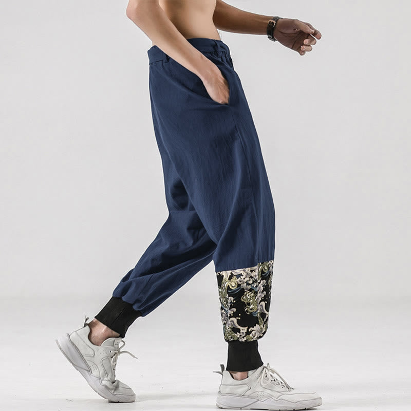 Pantaloni harem da uomo con lacci e tasche, con stampa "Onde oceaniche" e motivo Buddha Stones. - image 36