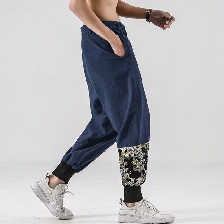 Pantaloni harem da uomo con lacci e tasche, con stampa "Onde oceaniche" e motivo Buddha Stones. - image 36