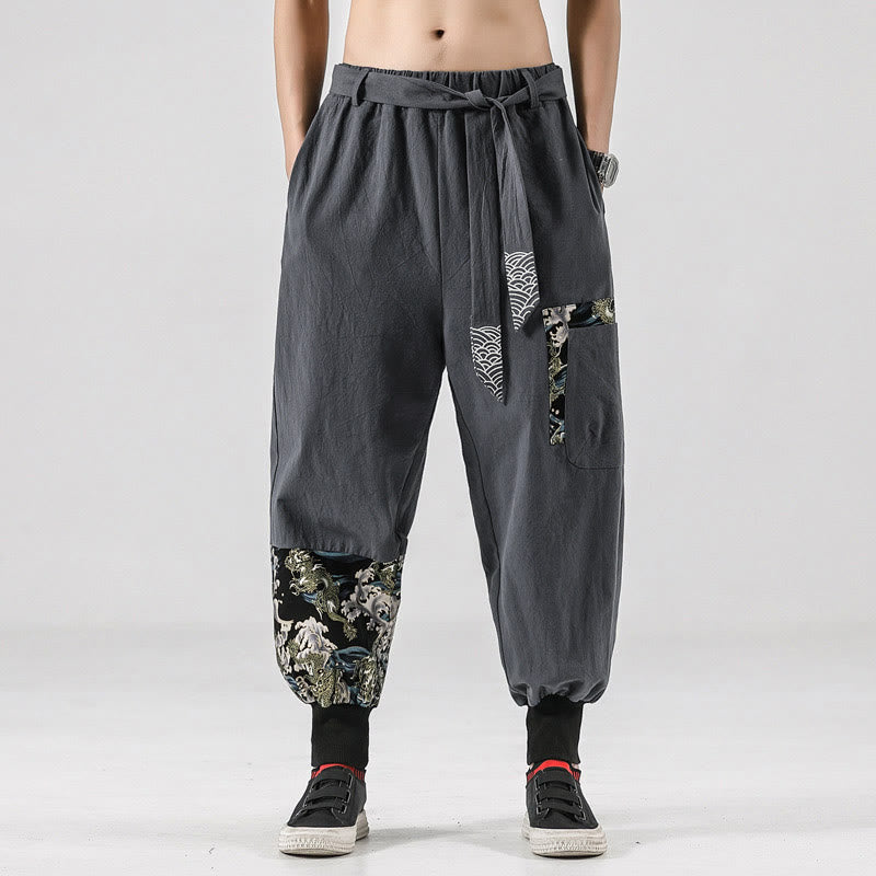 Pantaloni harem da uomo con lacci e tasche, con stampa "Onde oceaniche" e motivo Buddha Stones. - Grigio chiaro - US/UK/AU46, EU56 (5XL)  - image 21