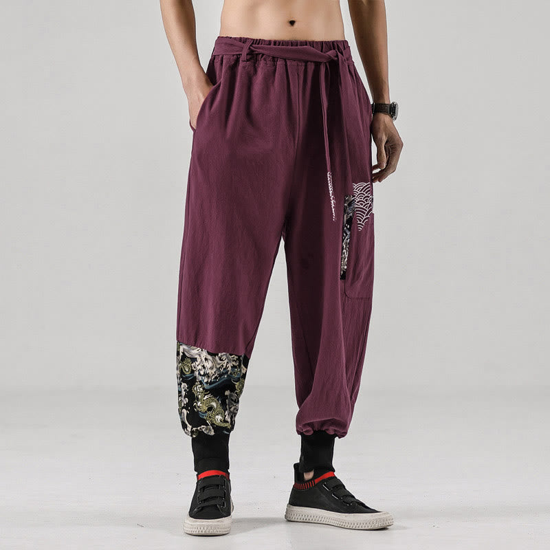 Pantaloni harem da uomo con lacci e tasche, con stampa "Onde oceaniche" e motivo Buddha Stones. - Rosso Indiano - US/UK/AU46, EU56 (5XL)  - image 13
